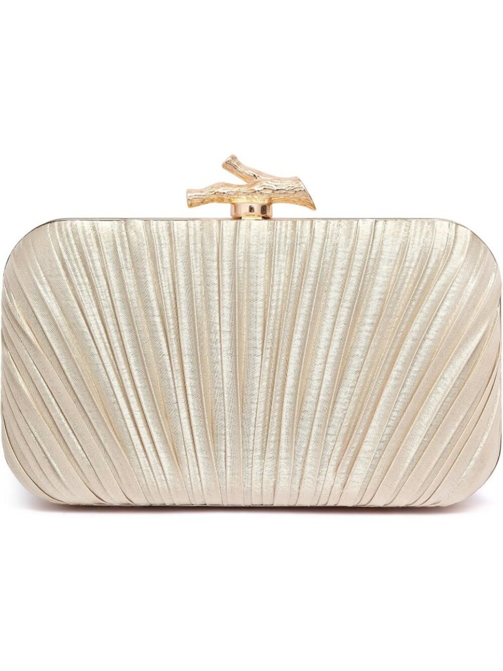 Women's Champagne Pleated Clutch Purse For Formal With Chain Evening Bag